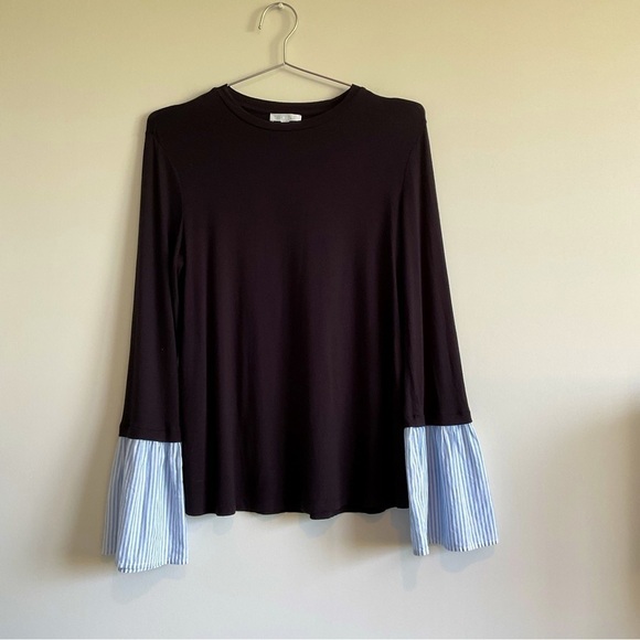 Abound Boat Neck, Bell Striped Sleeve Long Sleeve Shirt. Size XS. Soft Fabric - Picture 3 of 12